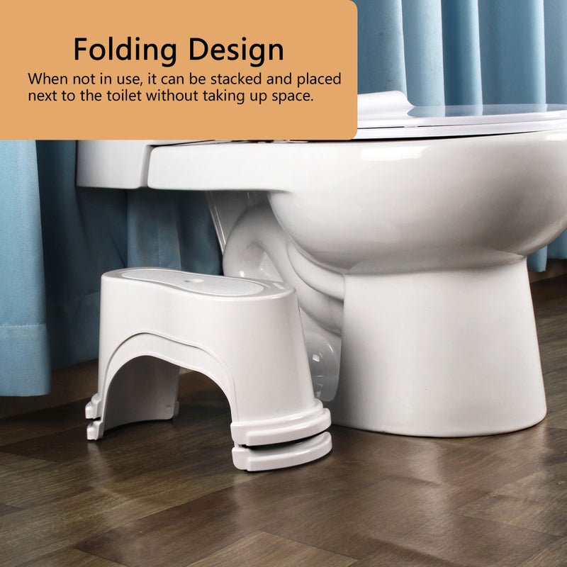 EVRON Toilet Stool 7" Bathroom Squatting Aid for Adults, Split Two-Piece Separate Movable Foot Rests with Flexible Positioning, Stackable Nesting Space-Saving Design(White 1 Pairs) - Image 2